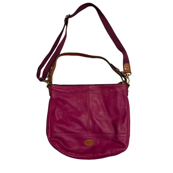Vtg Fossil Magenta Hobo Double Strap Hobo Pebbled Leather Shoulder Crossbody Bag - Picture 1 of 16